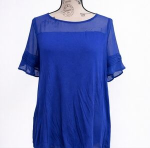 Worthington Royal Blue Sheer Yoke Blouse